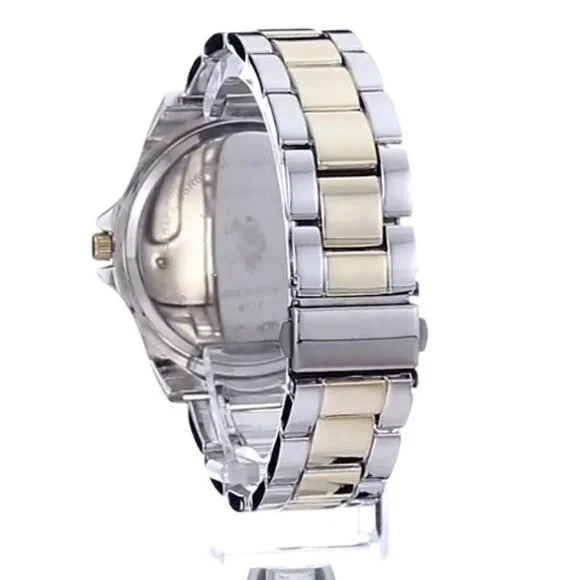 Men's Two-Tone Metal Watch Quartz Analog 45mm Case Fold-Over Clasp